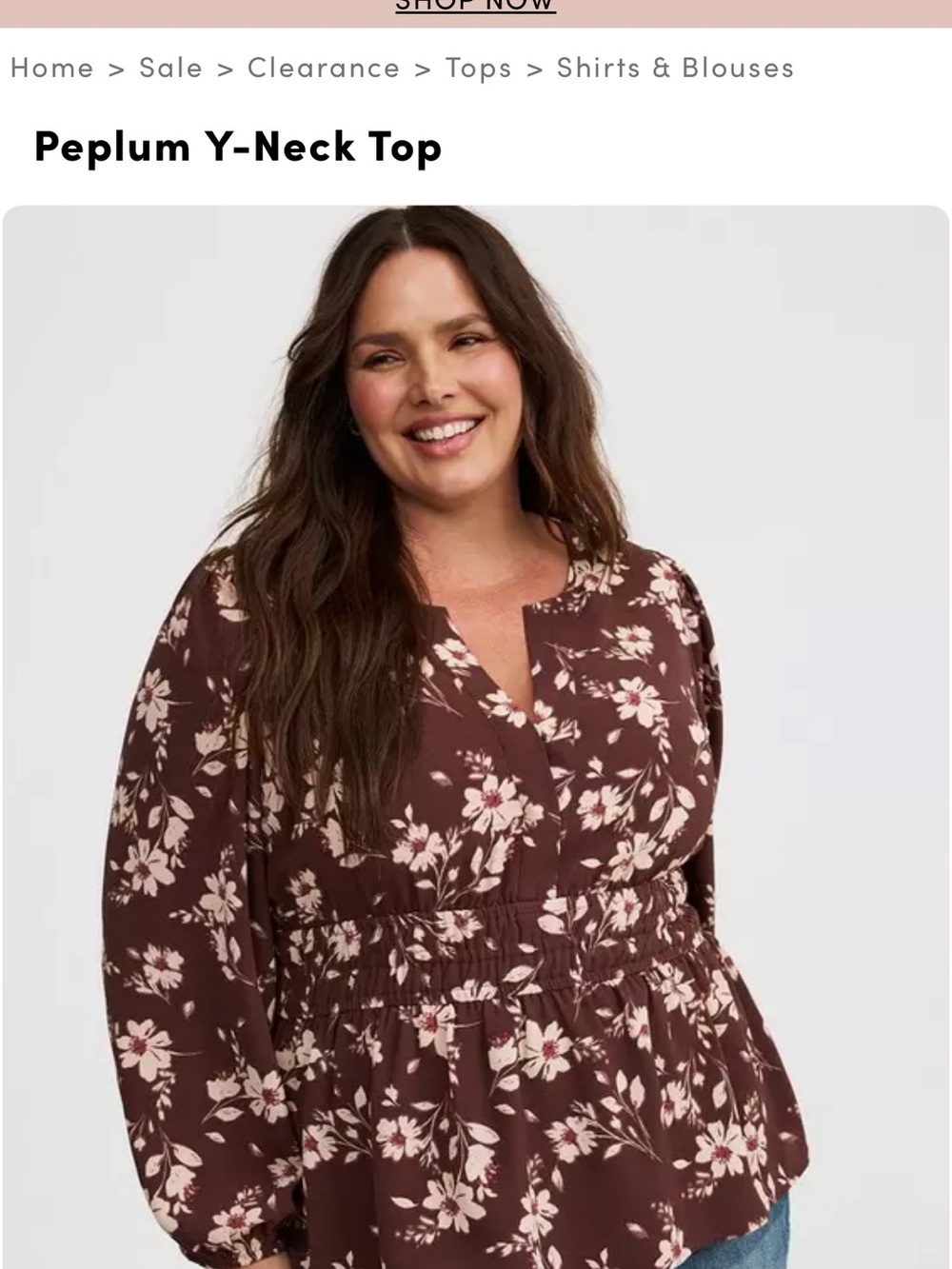 torrid Brown Floral Peplum Y-Neck Blouse